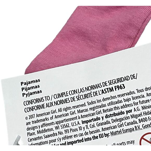 American Girl Doll PINK PAJAMAS + SLIPPERS & HEADBAND Long Sleeve Over Tank NEW - Picture 8 of 12